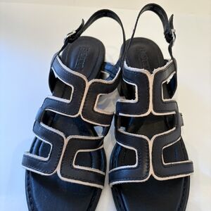 Born Sofia Black and Cream Women's Sandals Size 8
